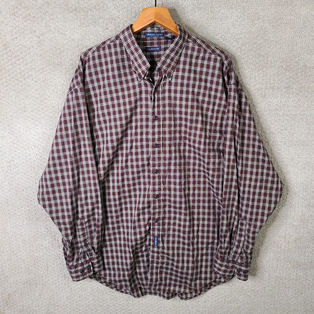 Gant Shirt Mens XXL Burgundy Plaid Autumn Oxford Button Down Cotton Casual LS